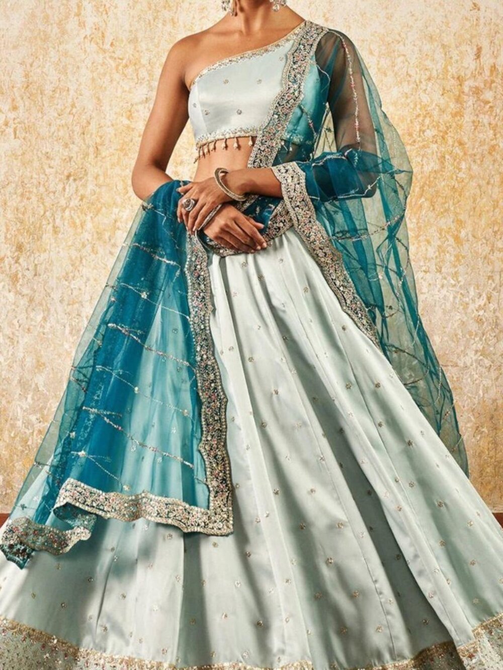 Light Turquoise One Shoulder Style Lehenga from Lashkaraa